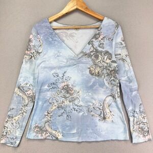 VTG Y2K xcit u.s.a Babydoll Top Womens Large Rhinestone Biker Long Sleeve Tee